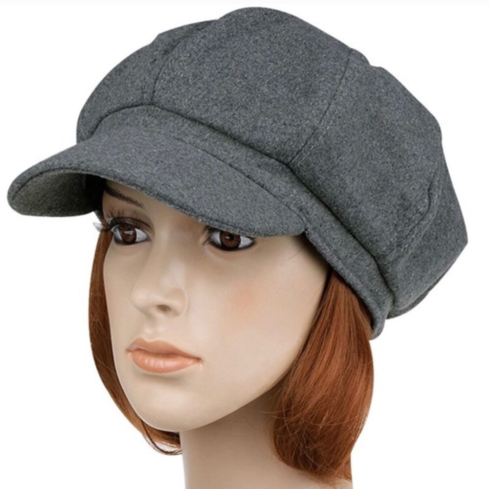 Grey wool newsboy cap